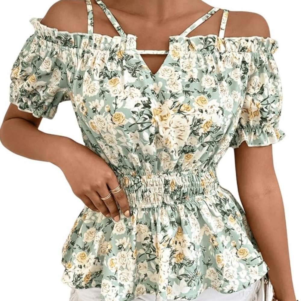 Floral Peplum Off The Shoulder Blouse